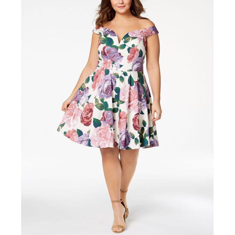 City Studios Trendy Plus Size Printed Off The Shoulder Dress